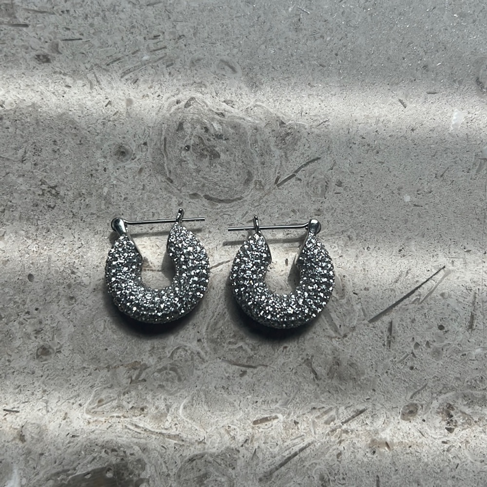 Silver with cz, thick hoop earrings